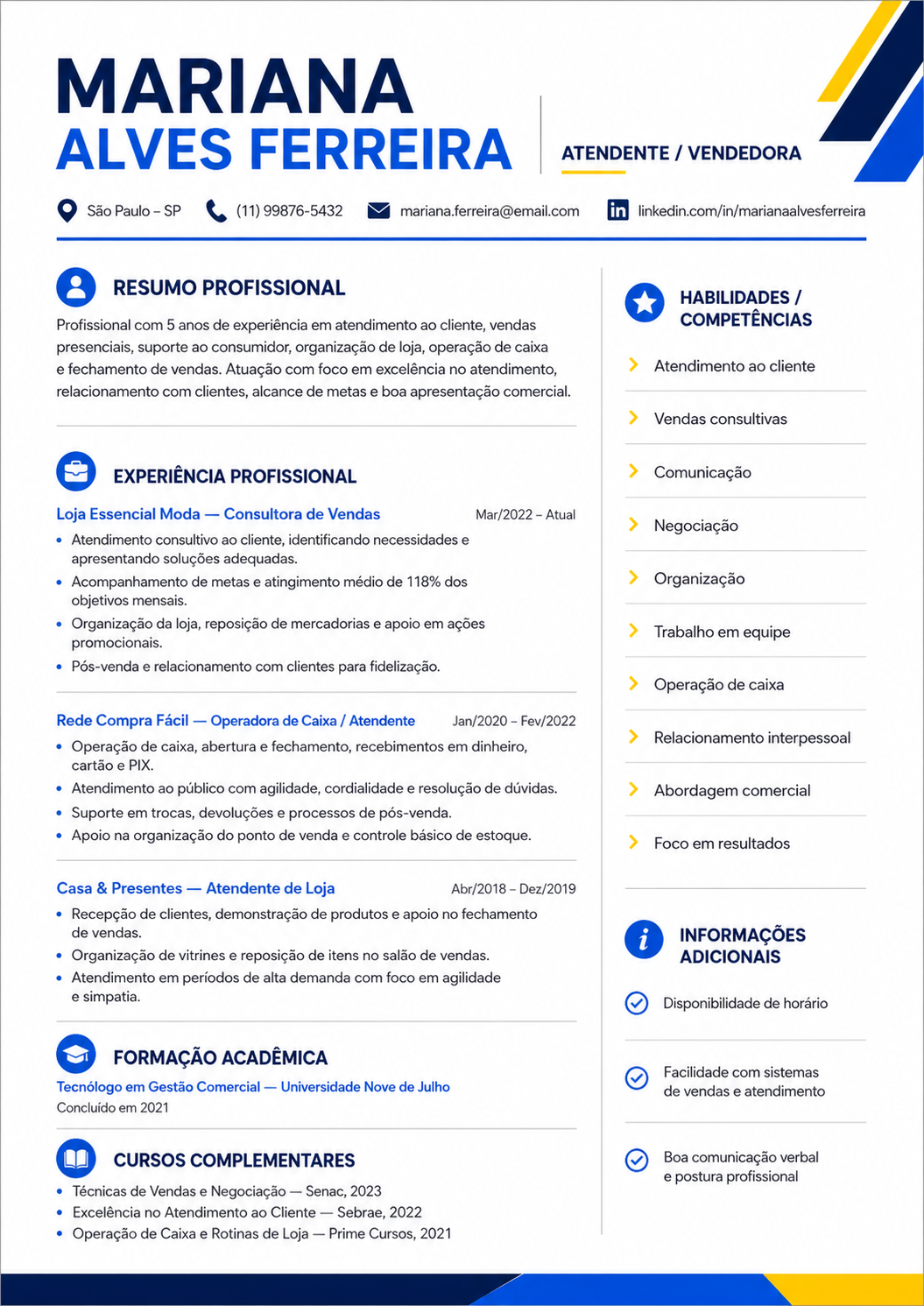 Preview do Modelo Atendimento e Vendas